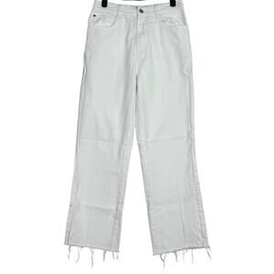 ZARA Straight Wide Leg Raw Hem High Rise Raw Hem Casual Denim Ankle Jean 6 White